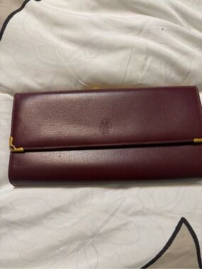 Leather Long Wallet in Burgundy with Gold Accents